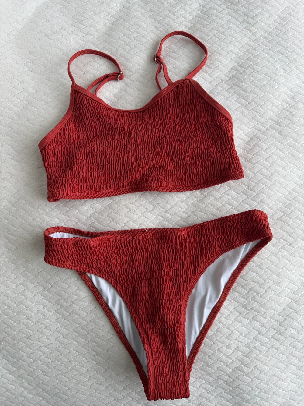 Cupshe Burnt Orange Textured Smocked Bikini Set